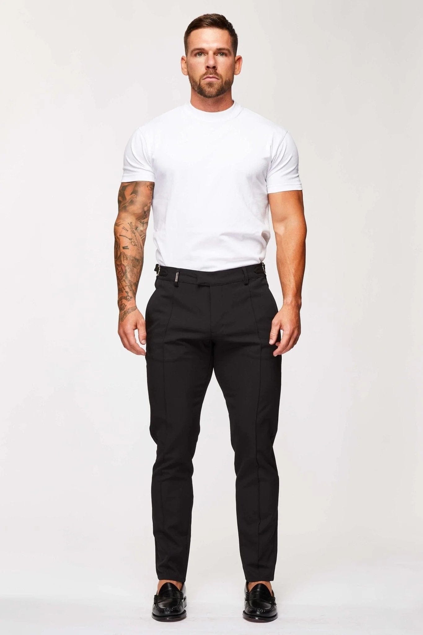 Legend London Trousers 30/30 STRAIGHT LEG CINCH TROUSERS- BLACK