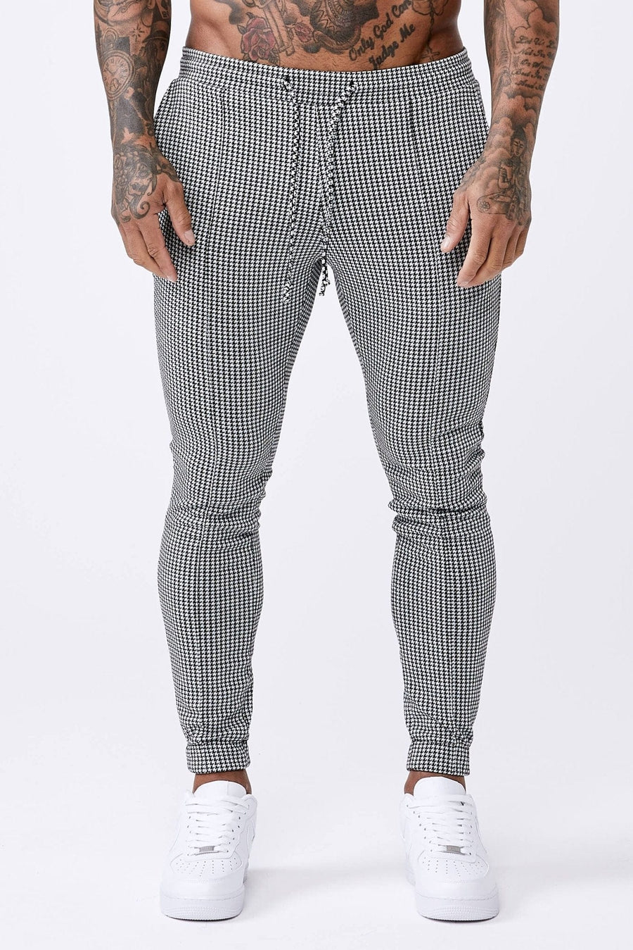 Legend London Trousers HOUNDSTOOTH CHECK CUFFED TROUSER - BLACK & WHITE