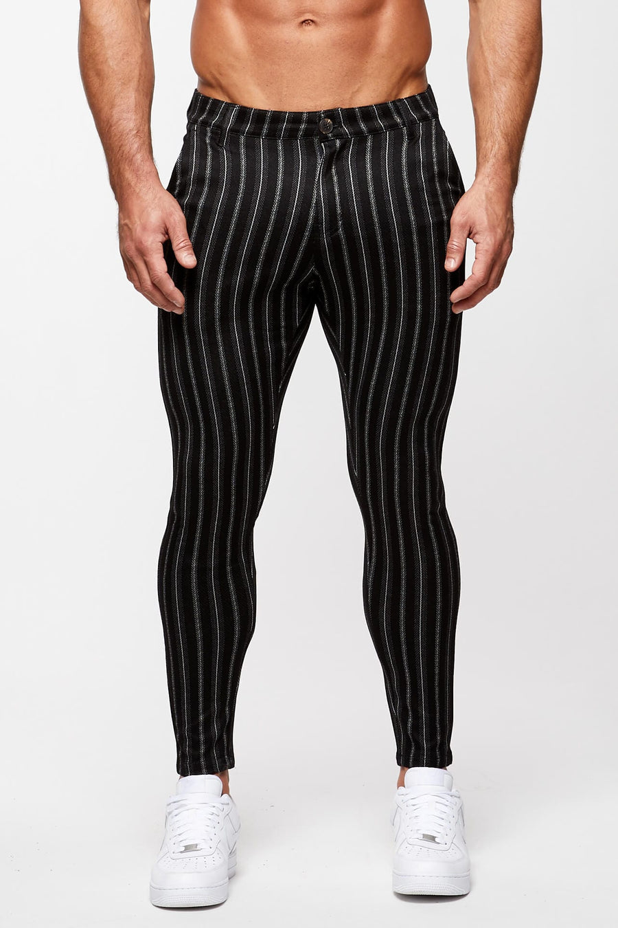 Legend London Trousers PINSTRIPE TROUSERS - BLACK