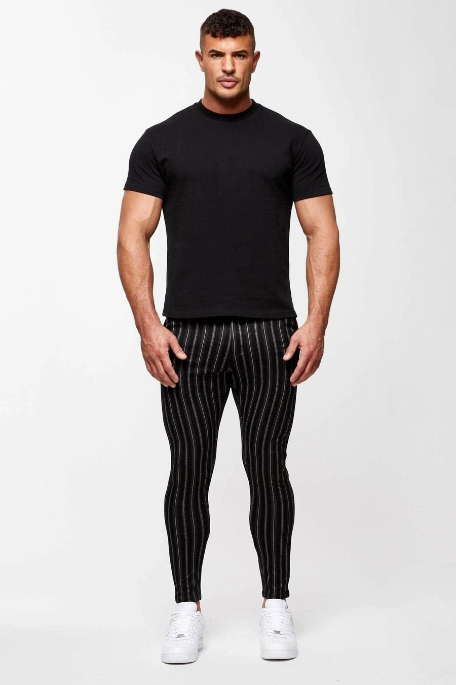Legend London Trousers PINSTRIPE TROUSERS - BLACK
