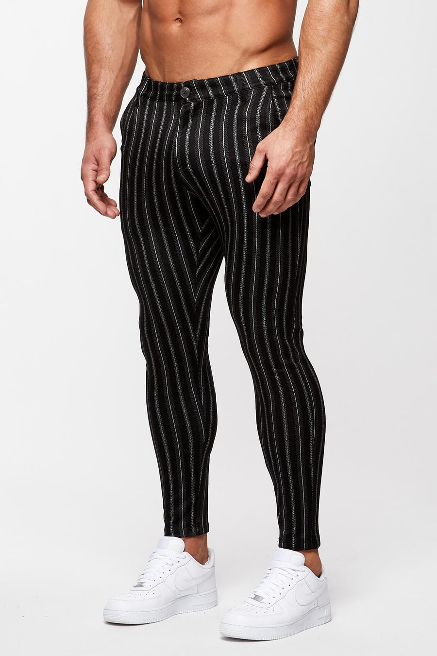 Legend London Trousers PINSTRIPE TROUSERS - BLACK