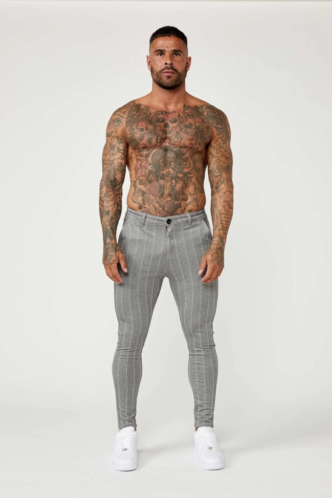 Mens skinny sales pinstripe trousers