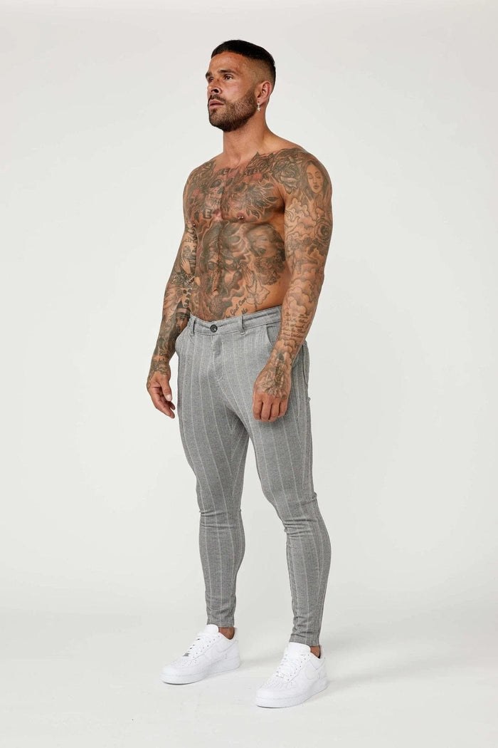 Grey pinstripe joggers shop