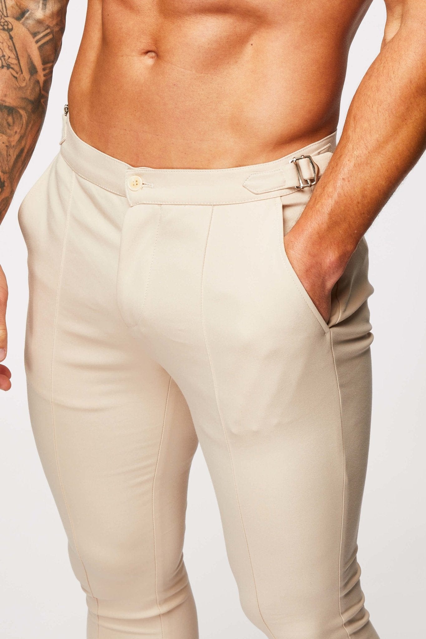 Legend London Trousers PLAIN STRETCH TROUSER W/ SIDE CINCH - BEIGE