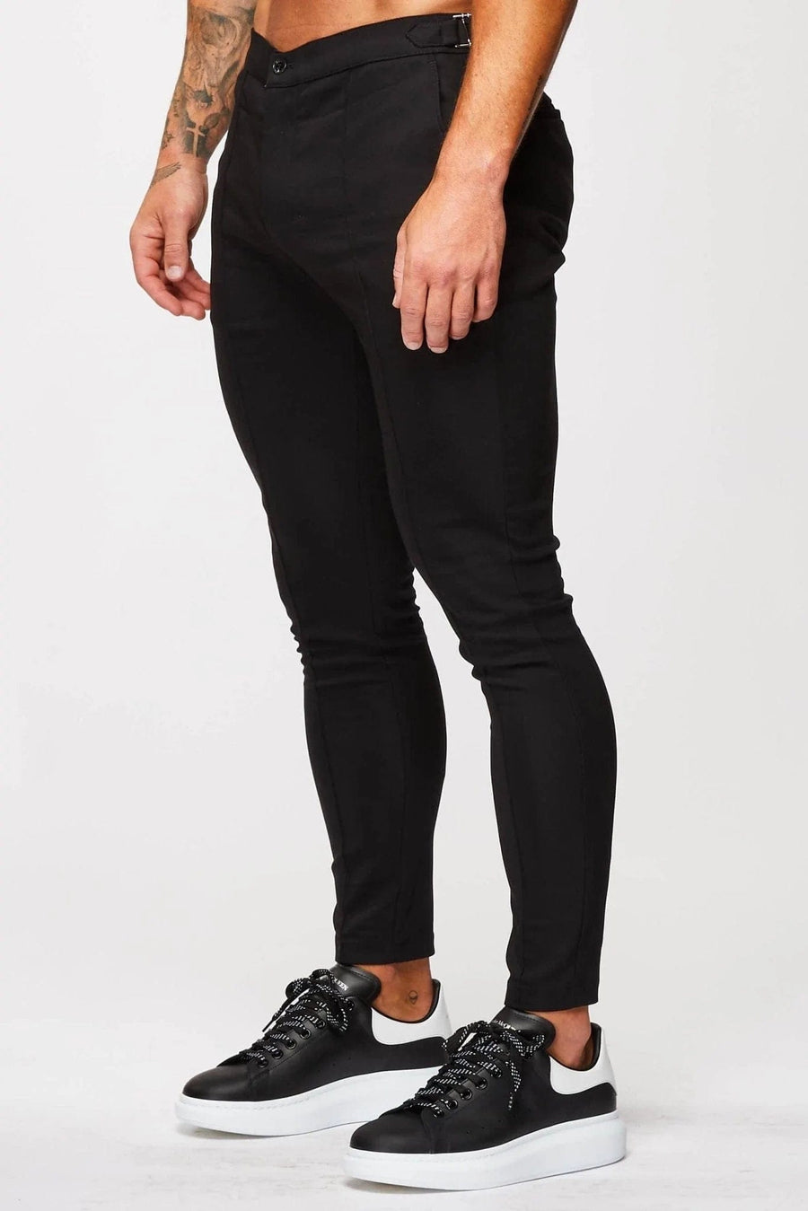 Legend London Trousers PLAIN STRETCH TROUSER W/ SIDE CINCH - BLACK