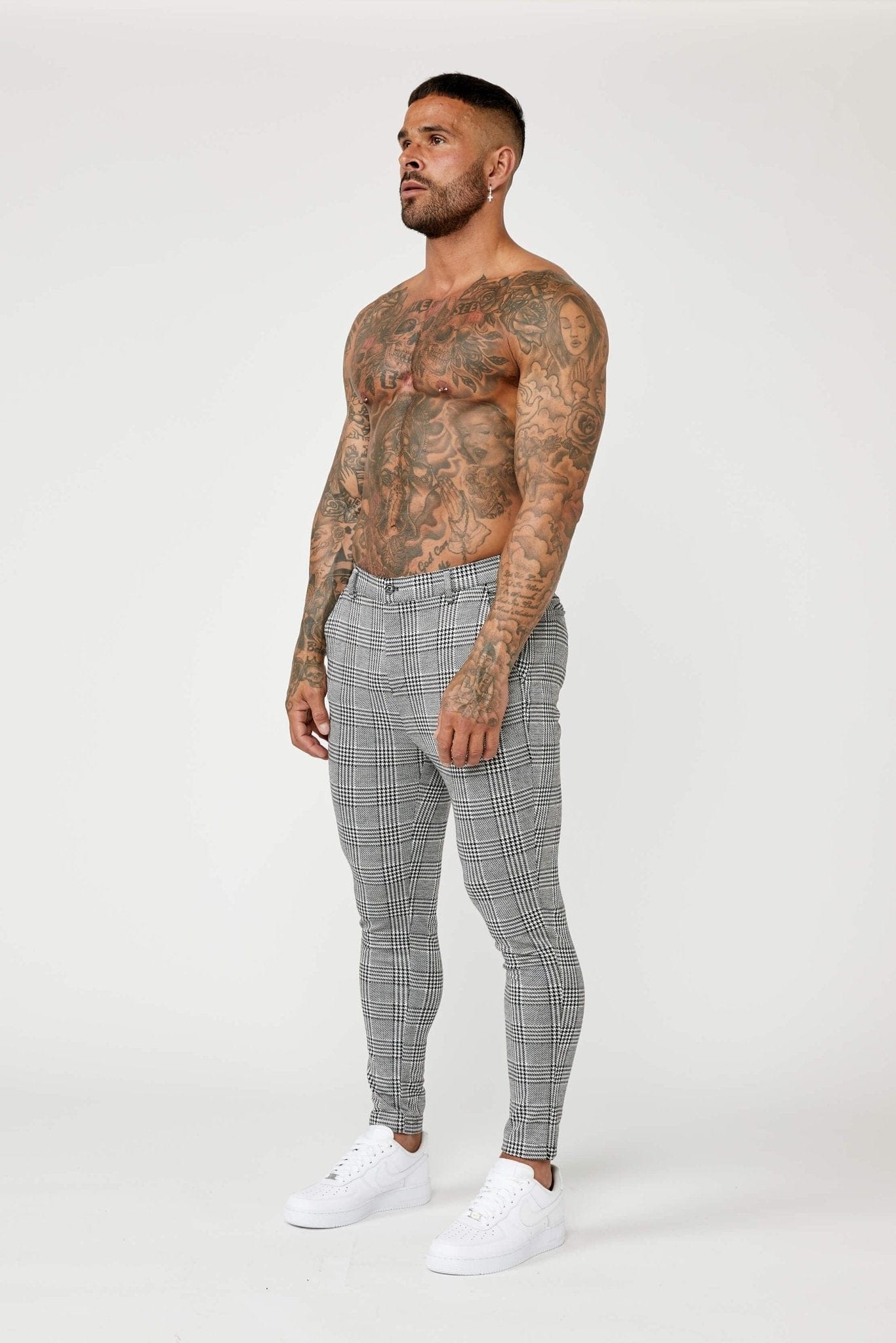 Elegant men's checked trousers gray DJP38 - Size: 31 | Fashionformen.eu