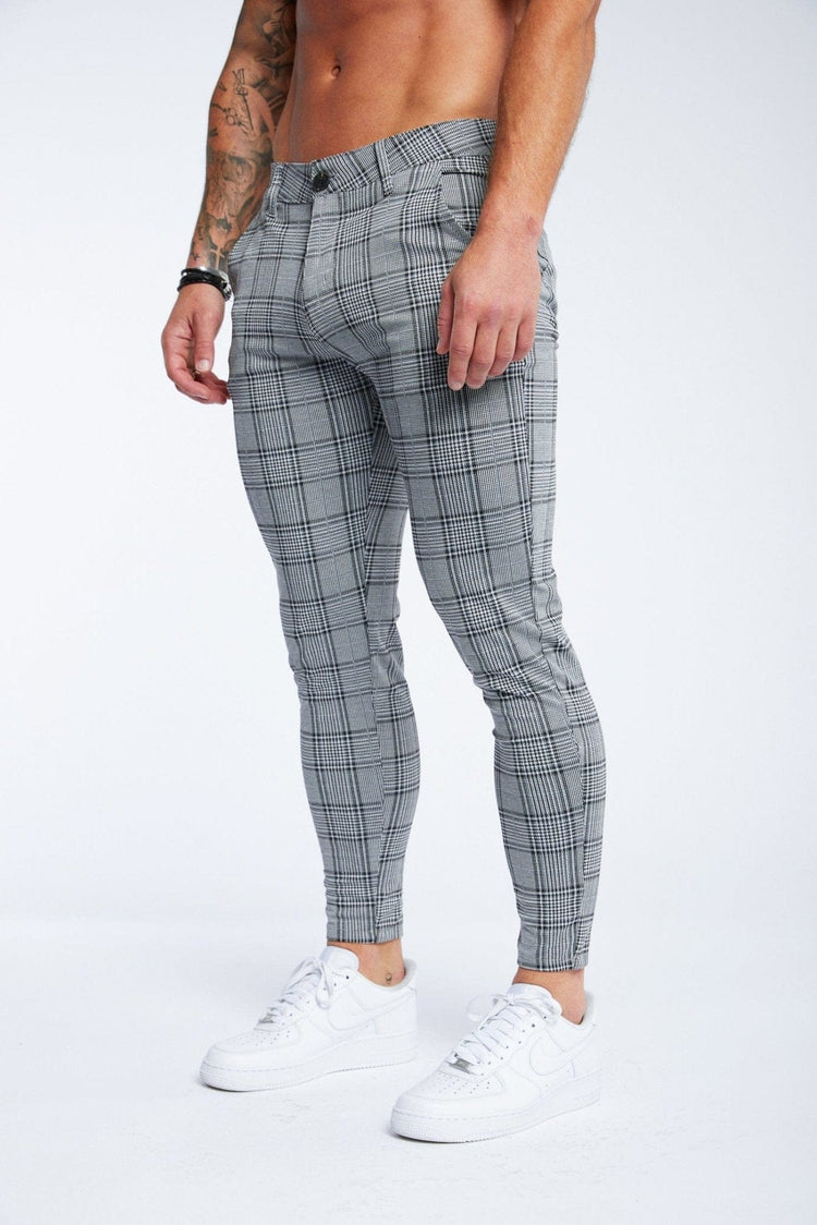 SPRAY ON TROUSER IN GREY CHECK – Legend London