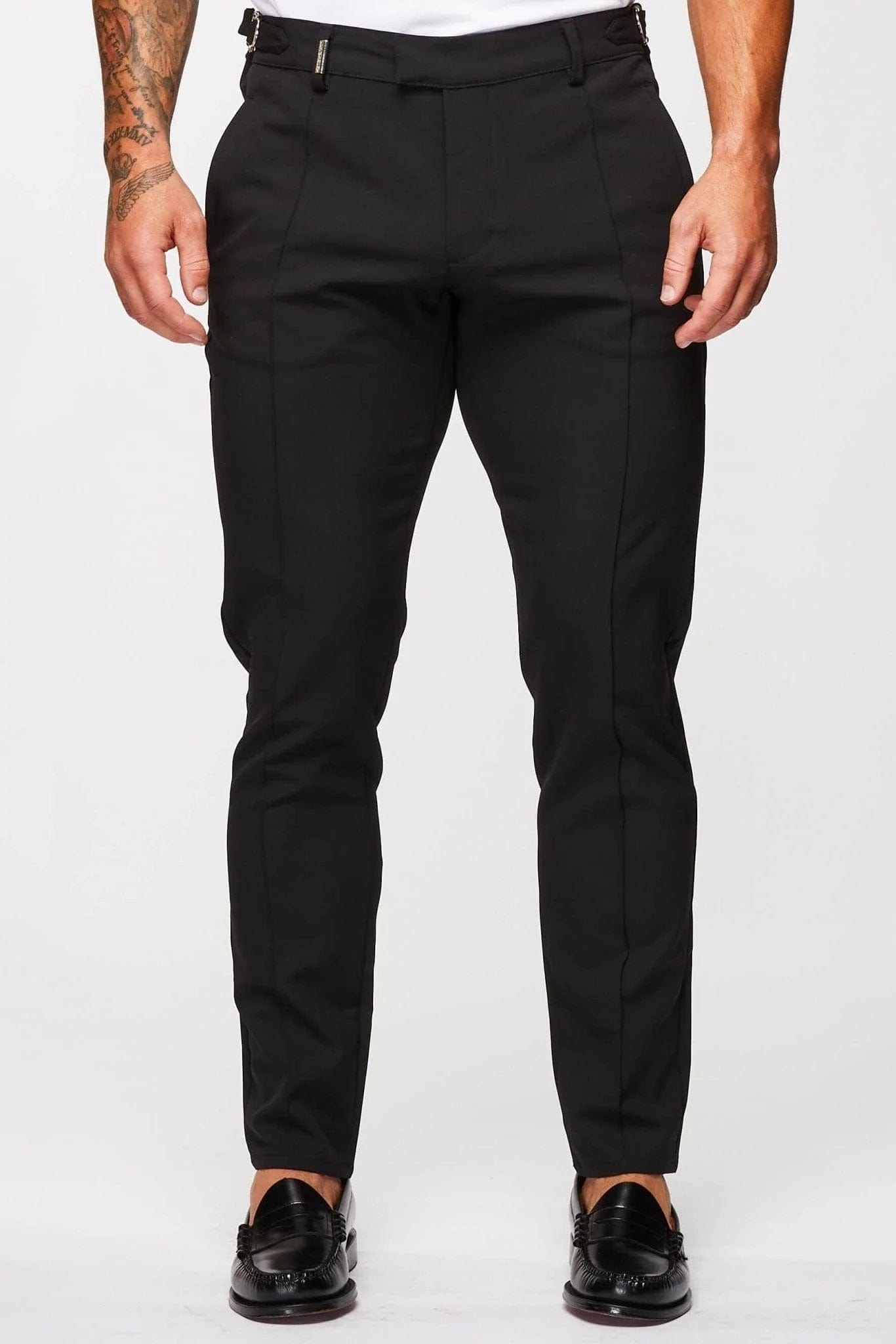 Legend London Trousers STRAIGHT LEG CINCH TROUSERS- BLACK