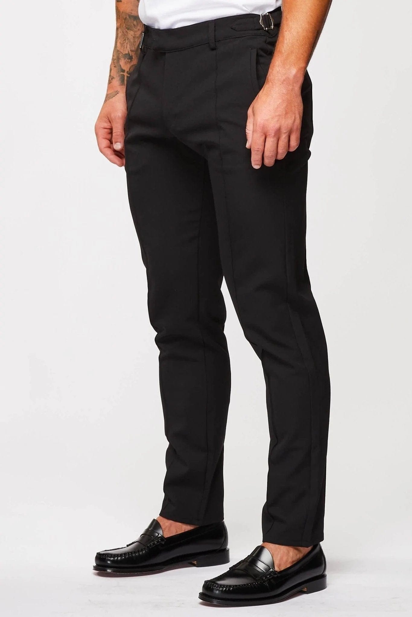 Legend London Trousers STRAIGHT LEG CINCH TROUSERS- BLACK