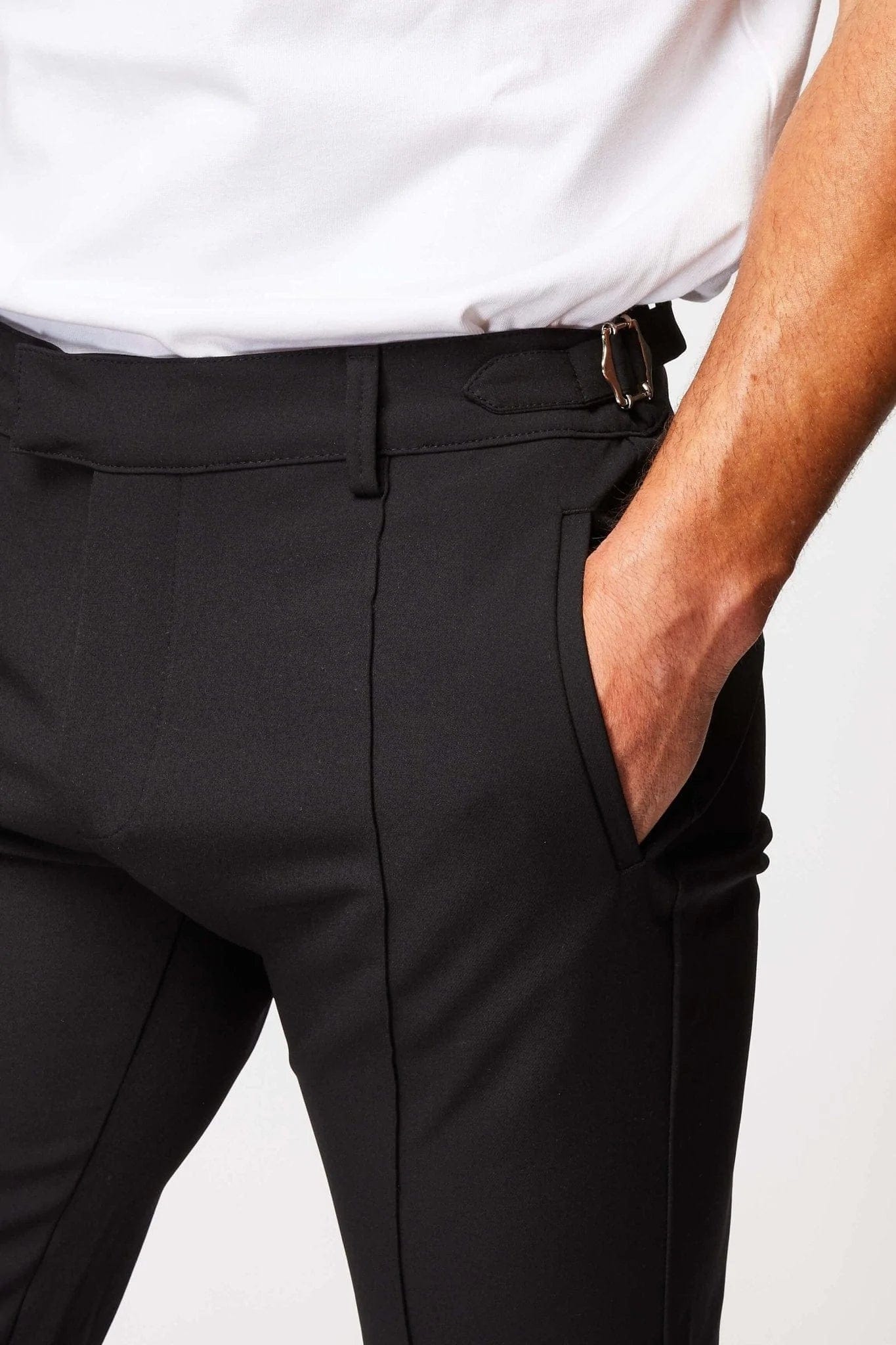 Legend London Trousers STRAIGHT LEG CINCH TROUSERS- BLACK