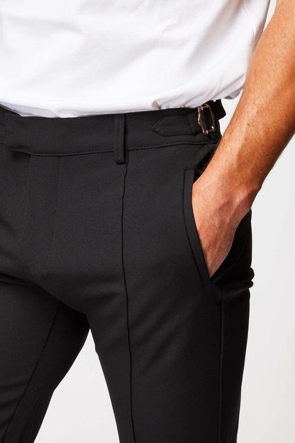 Legend London Trousers STRAIGHT LEG CINCH TROUSERS- BLACK