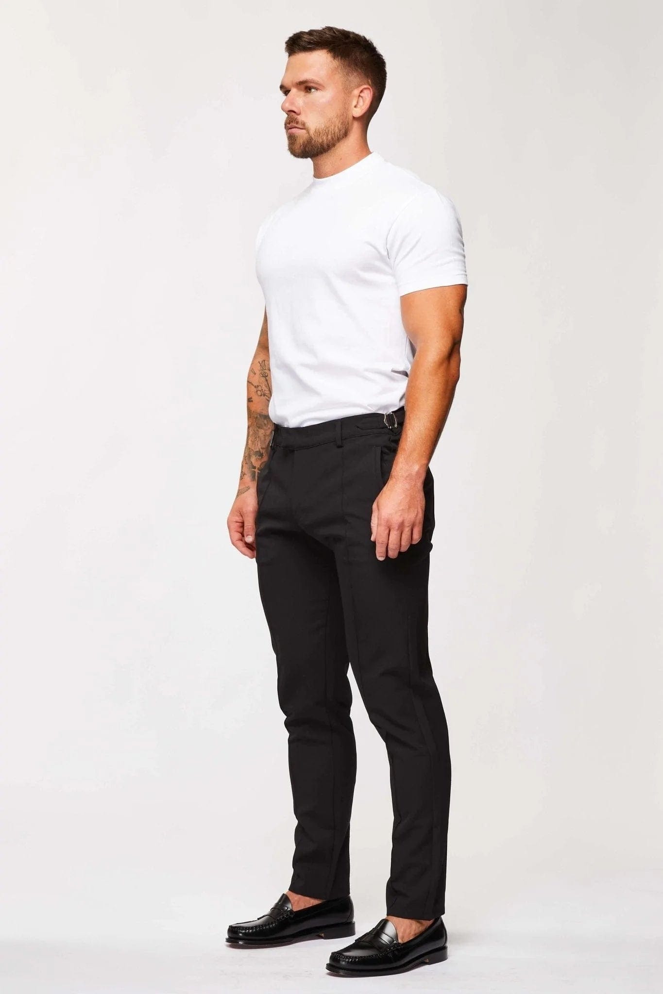 Legend London Trousers STRAIGHT LEG CINCH TROUSERS- BLACK