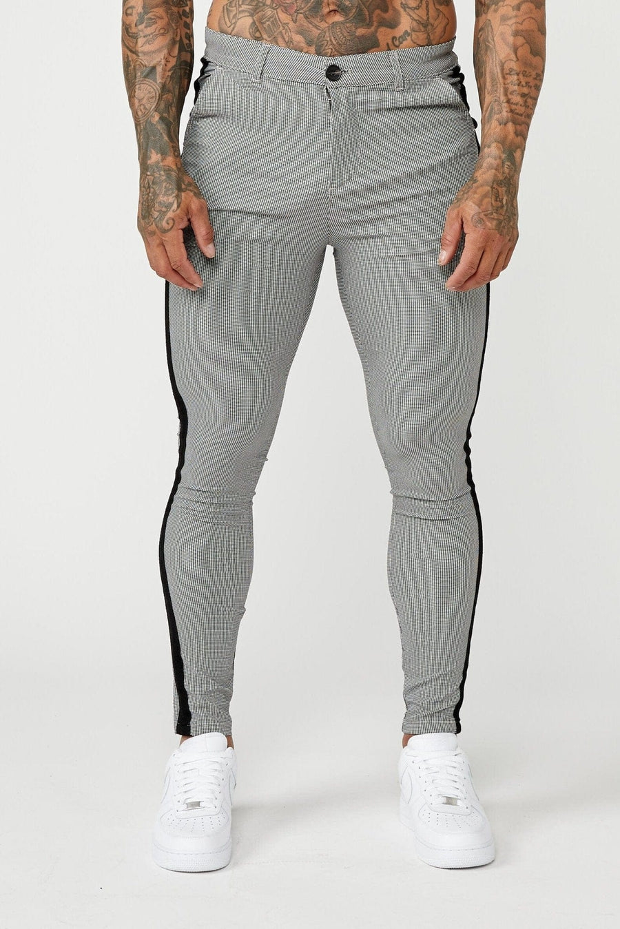 Legend London Trousers Super Stretch Checkered Trouser - Black Stripe - Grey