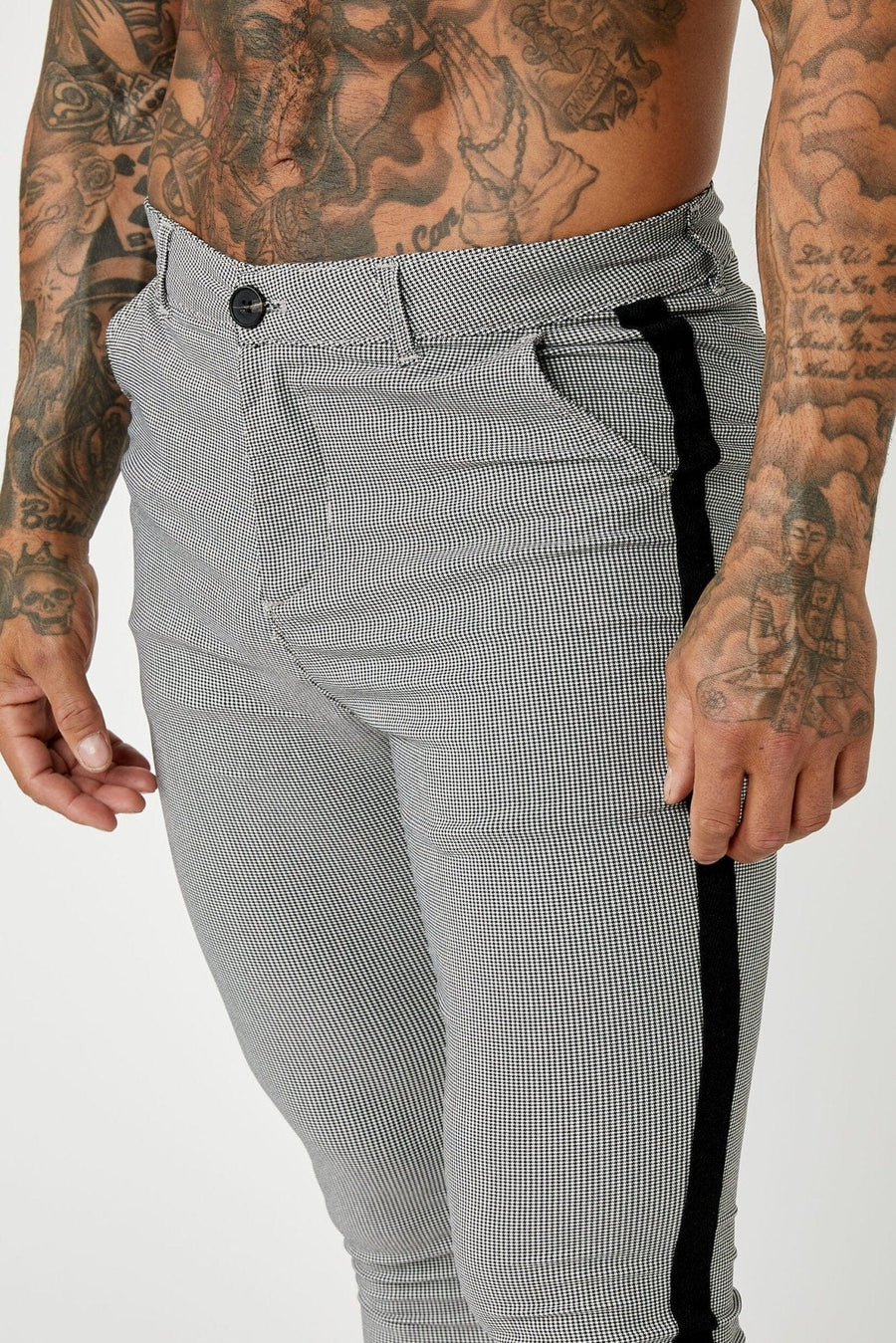 Legend London Trousers Super Stretch Checkered Trouser - Black Stripe - Grey