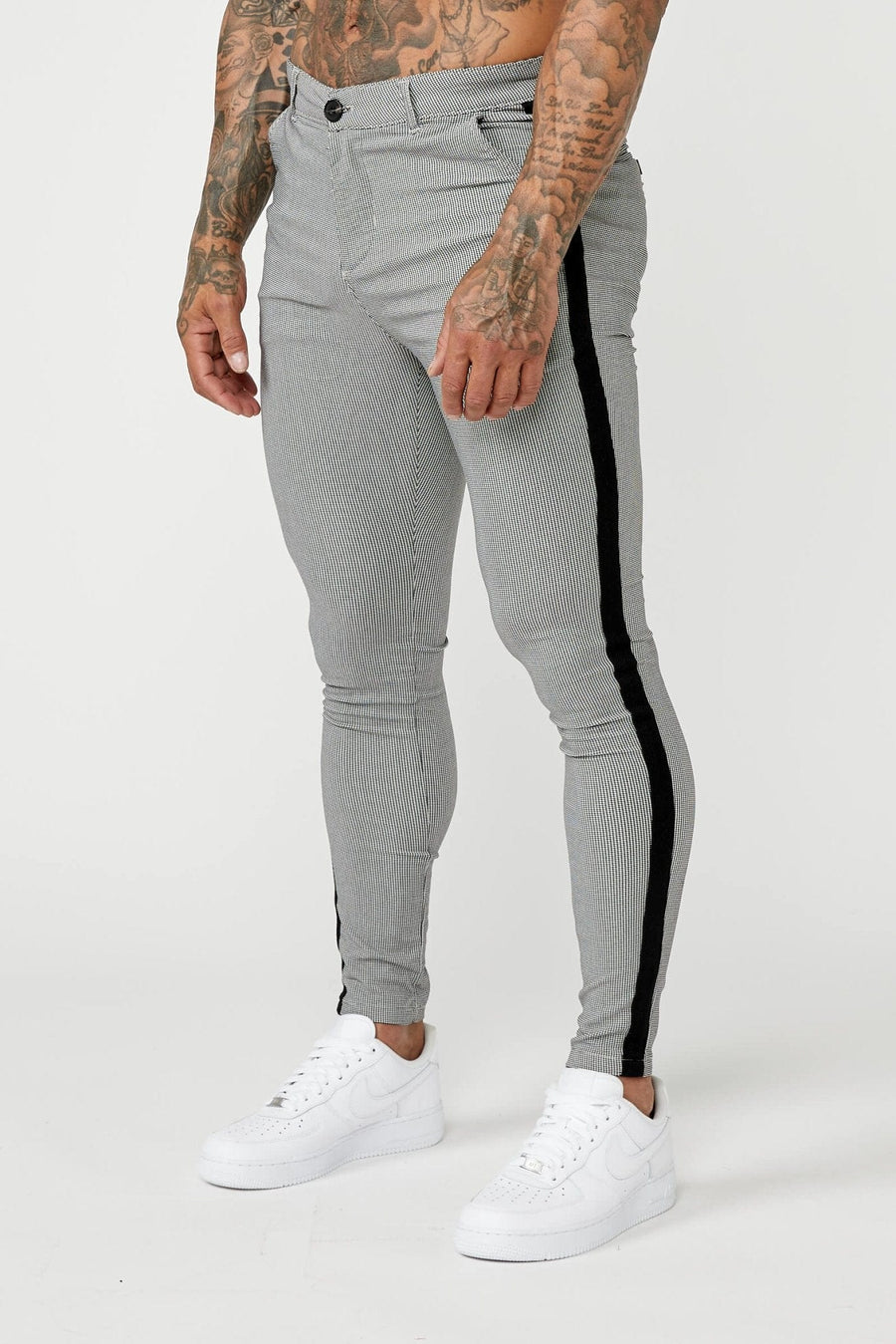 Legend London Trousers Super Stretch Checkered Trouser - Black Stripe - Grey