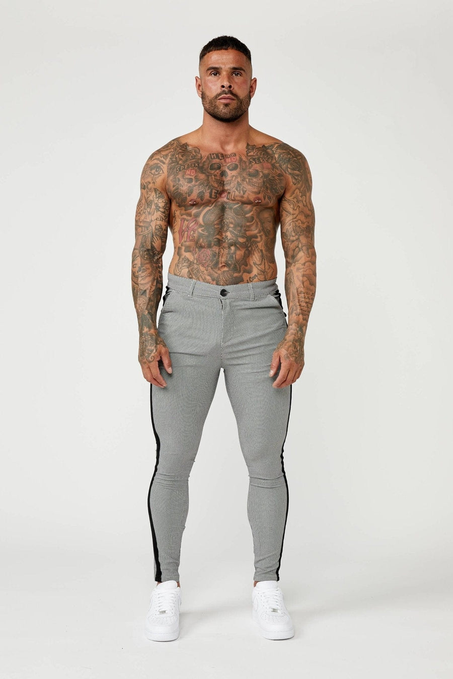 Legend London Trousers Super Stretch Checkered Trouser - Black Stripe - Grey