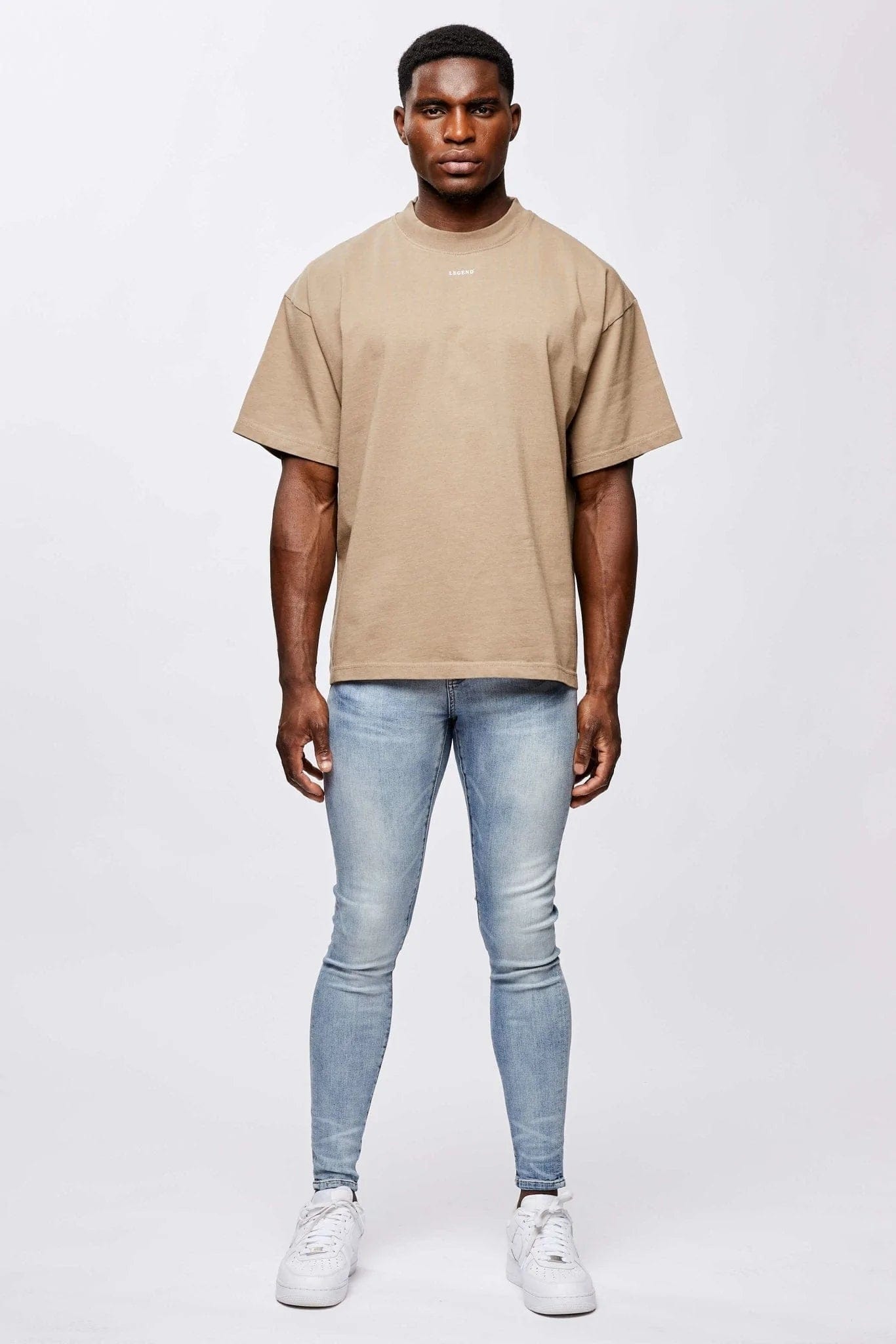 Legend London Tshirts MICRO LOGO OVERSIZED T-SHIRT - TAUPE BROWN