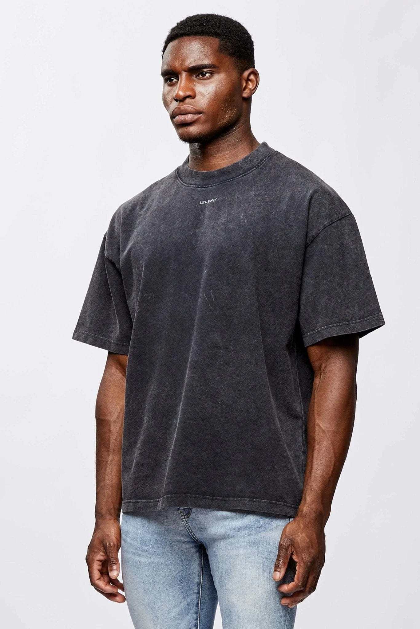 Legend London Tshirts MICRO LOGO OVERSIZED T-SHIRT - WASHED GREY