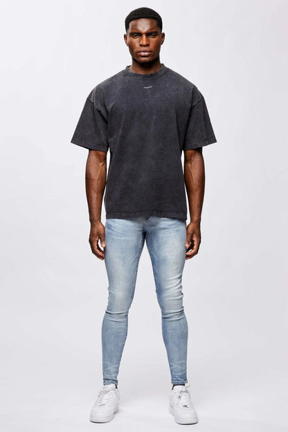 Legend London Tshirts MICRO LOGO OVERSIZED T-SHIRT - WASHED GREY