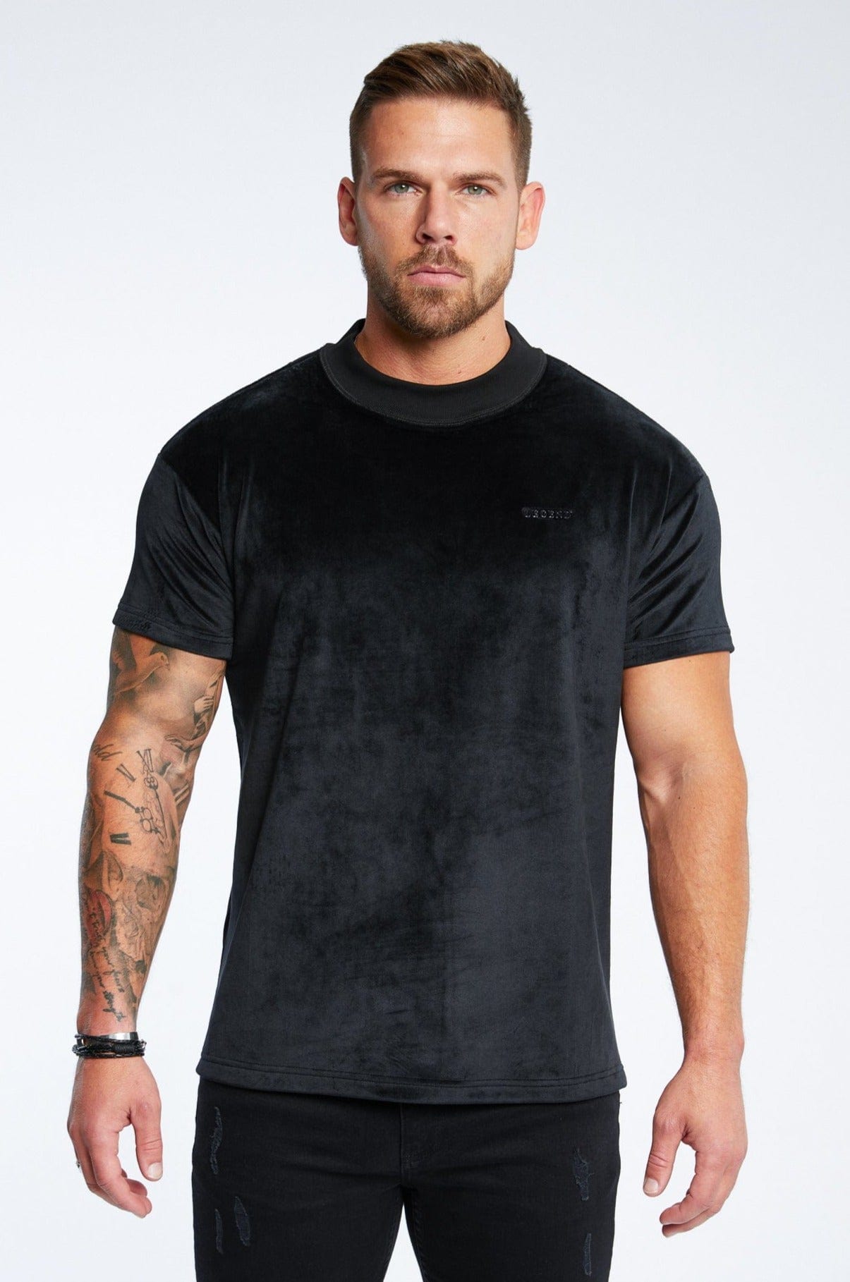 Legend London Tshirts Velour Muscle Fit T-Shirt - Black