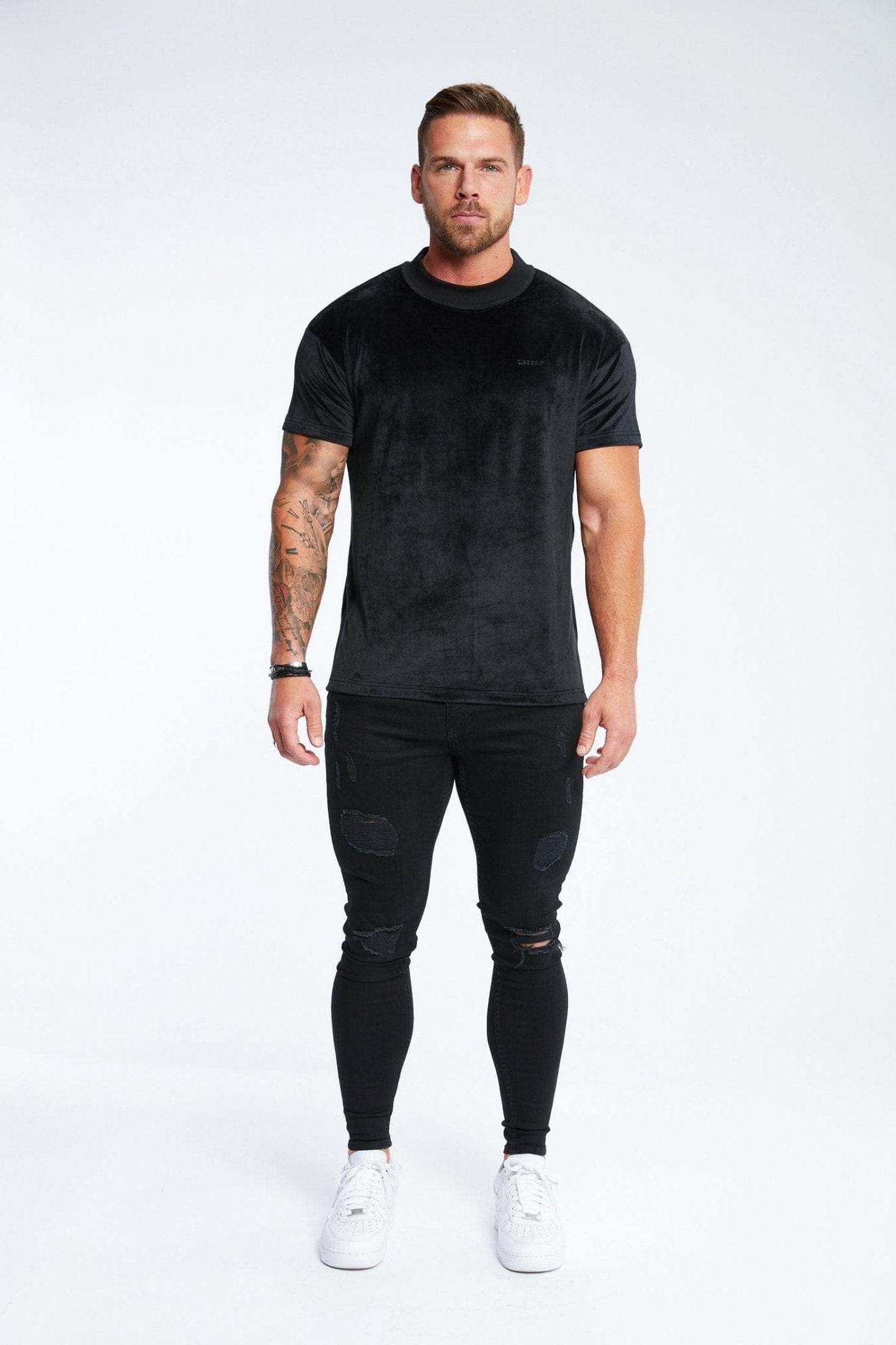 Legend London Tshirts Velour Muscle Fit T-Shirt - Black