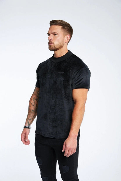 Legend London Tshirts Velour Muscle Fit T-Shirt - Black