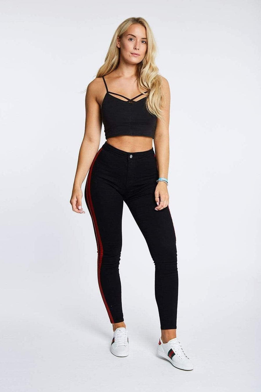 Legend London Women's Jeans Black - Red Striped Jeans