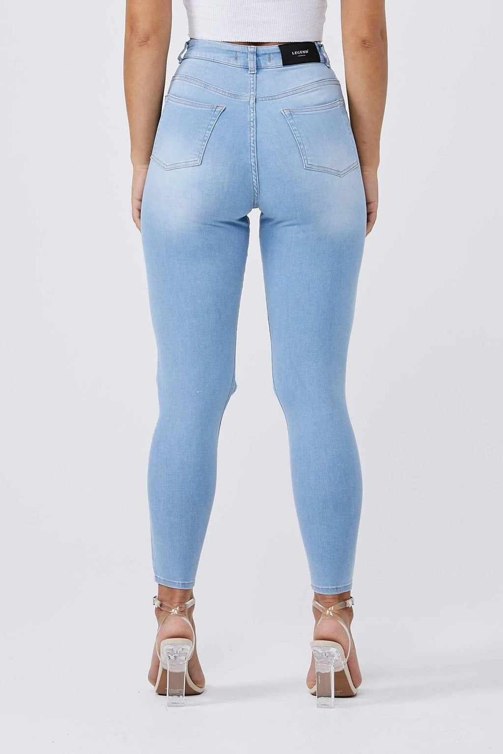 Legend London Damenjeans Skinny Jeans mit mehreren Rissen – Hellblau