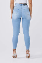 Legend London Damenjeans Skinny Jeans mit mehreren Rissen – Hellblau