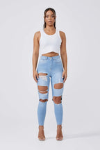 Legend London Damenjeans SKINNY JEANS MULTI RIPPED - Hellblau
