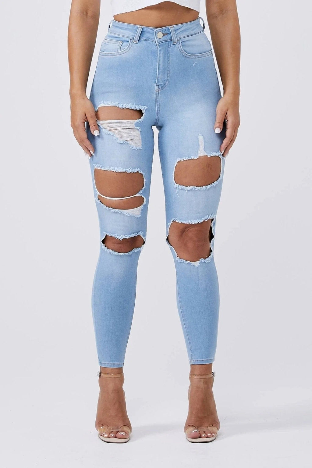 Legend London Damenjeans SKINNY JEANS mit mehreren Rissen - Hellblau