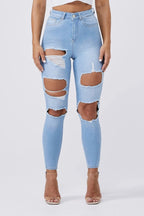Legend London Damenjeans SKINNY JEANS mit mehreren Rissen - Hellblau
