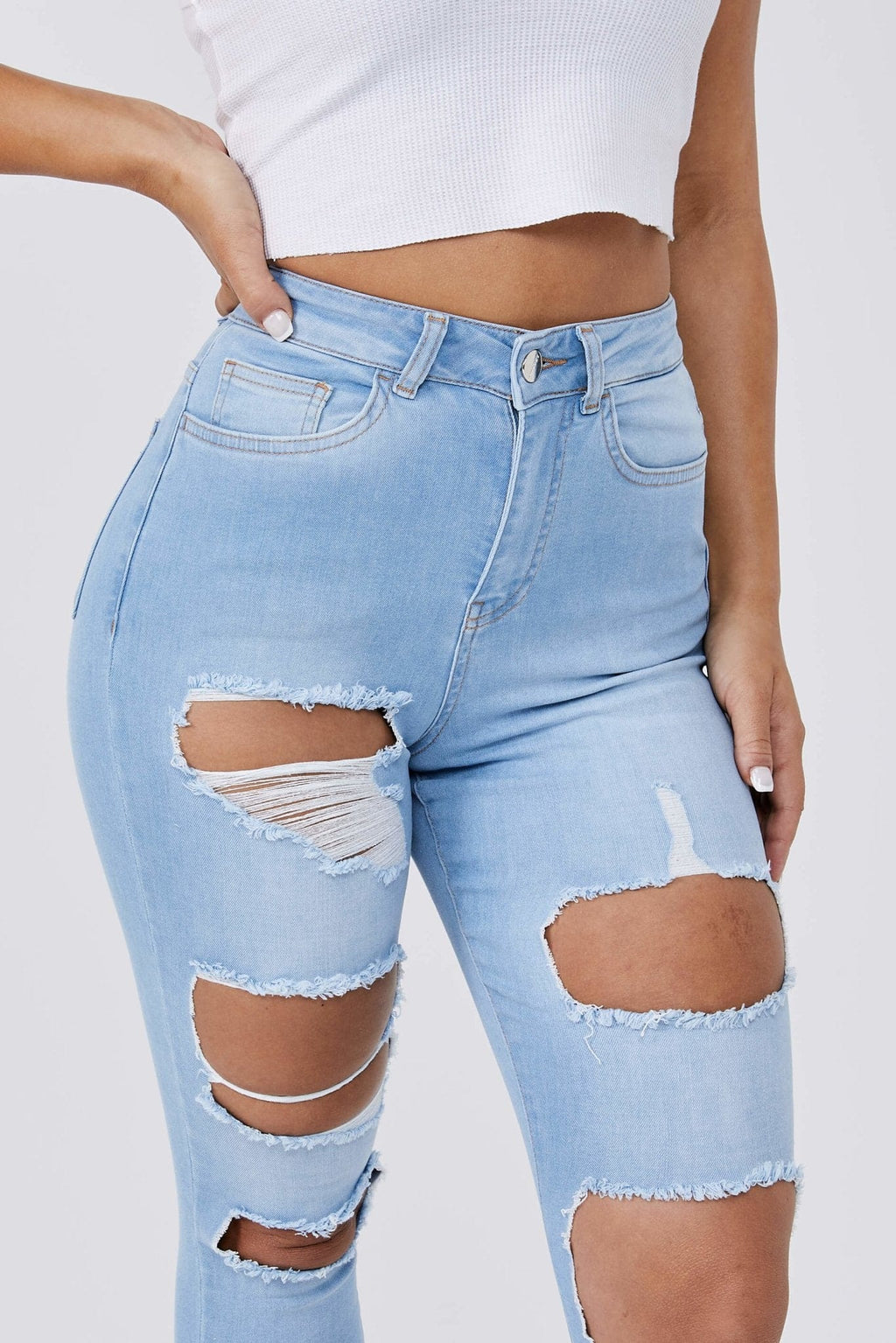 Legend London Damenjeans SKINNY JEANS MULTI RIPPED - Hellblau