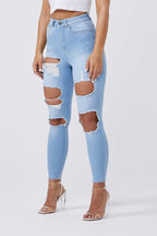 alt
Legend London Damenjeans Skinny Jeans mit mehreren Rissen - Hellblau