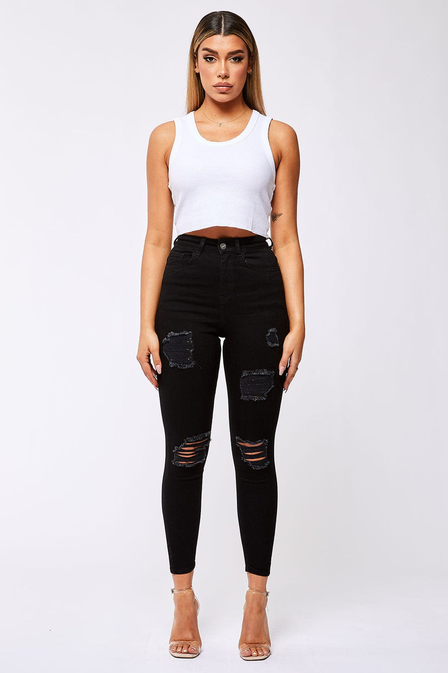 Legend London Women's Jeans SKINNY JEANS RIPPED & REPAIRED - BLACK