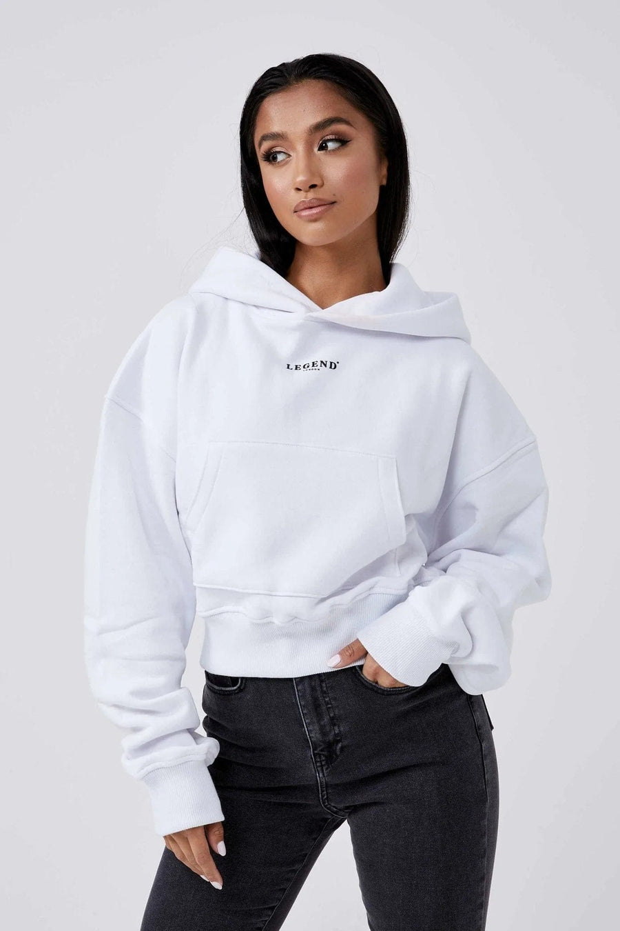 LEGEND LONDON Womens Hoodies CENTER LOGO CROPPED HOODIE - WHITE