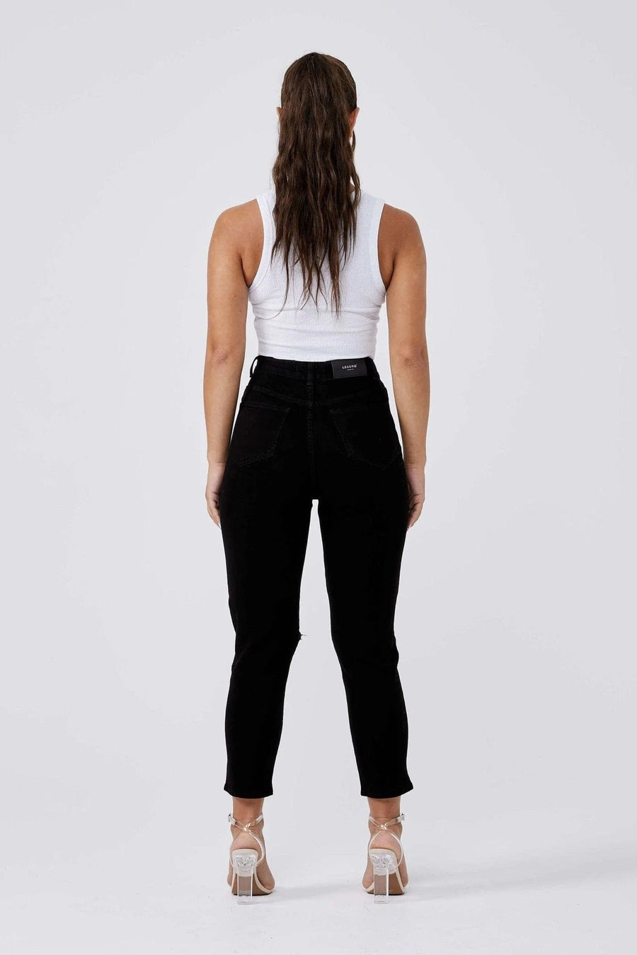 Legend London Womens Jeans MOM JEANS MULTI RIPPED - BLACK