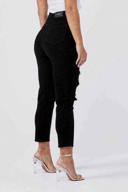 Legend London Womens Jeans MOM JEANS MULTI RIPPED - BLACK