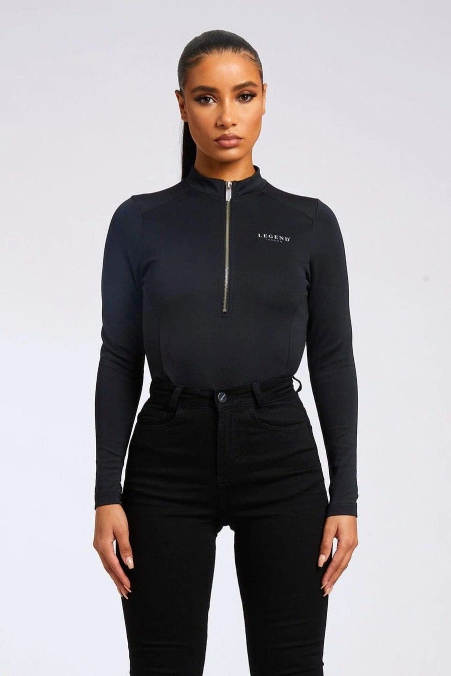Legend London Womens Tops HIGH NECK BODY SUIT - BLACK
