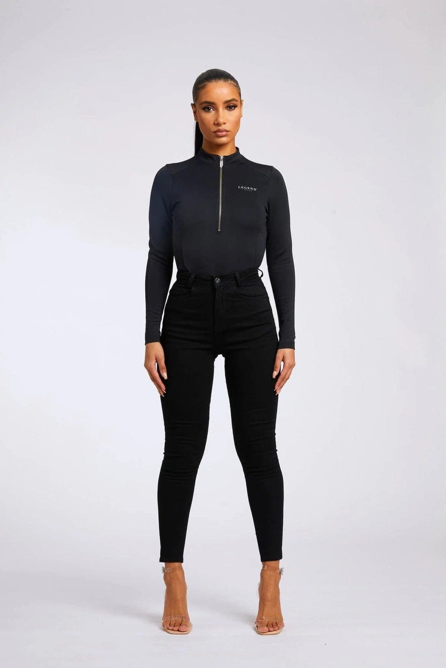 Legend London Womens Tops HIGH NECK BODY SUIT - BLACK