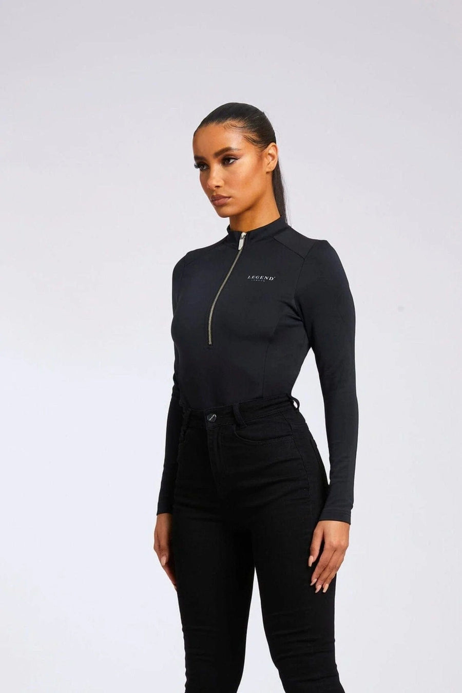 Legend London Womens Tops HIGH NECK BODY SUIT - BLACK