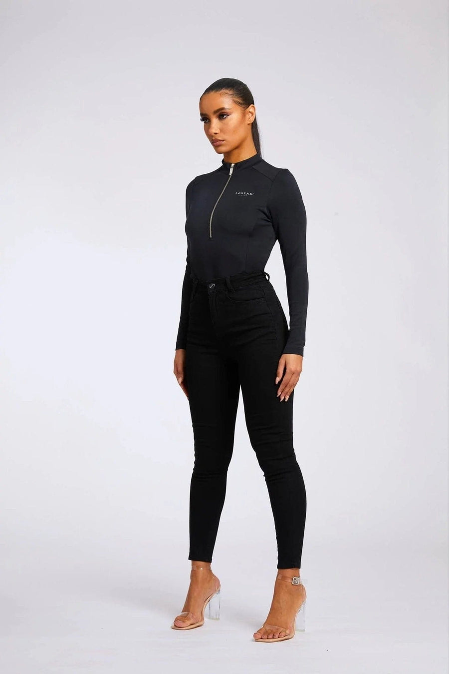 Legend London Womens Tops HIGH NECK BODY SUIT - BLACK