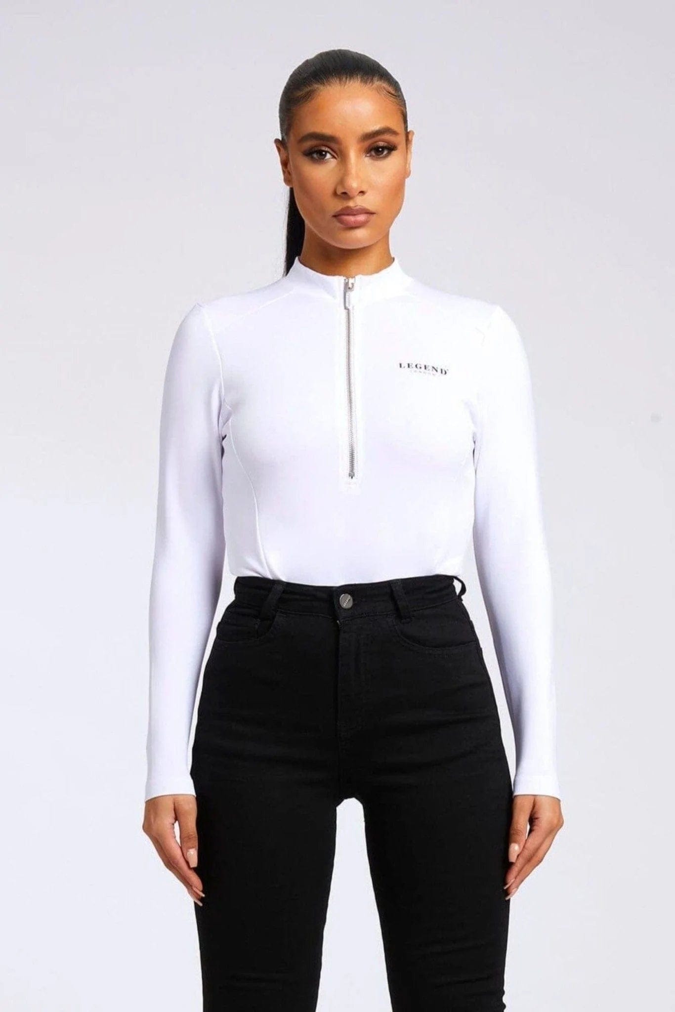 Legend London Womens Tops HIGH NECK BODY SUIT - WHITE