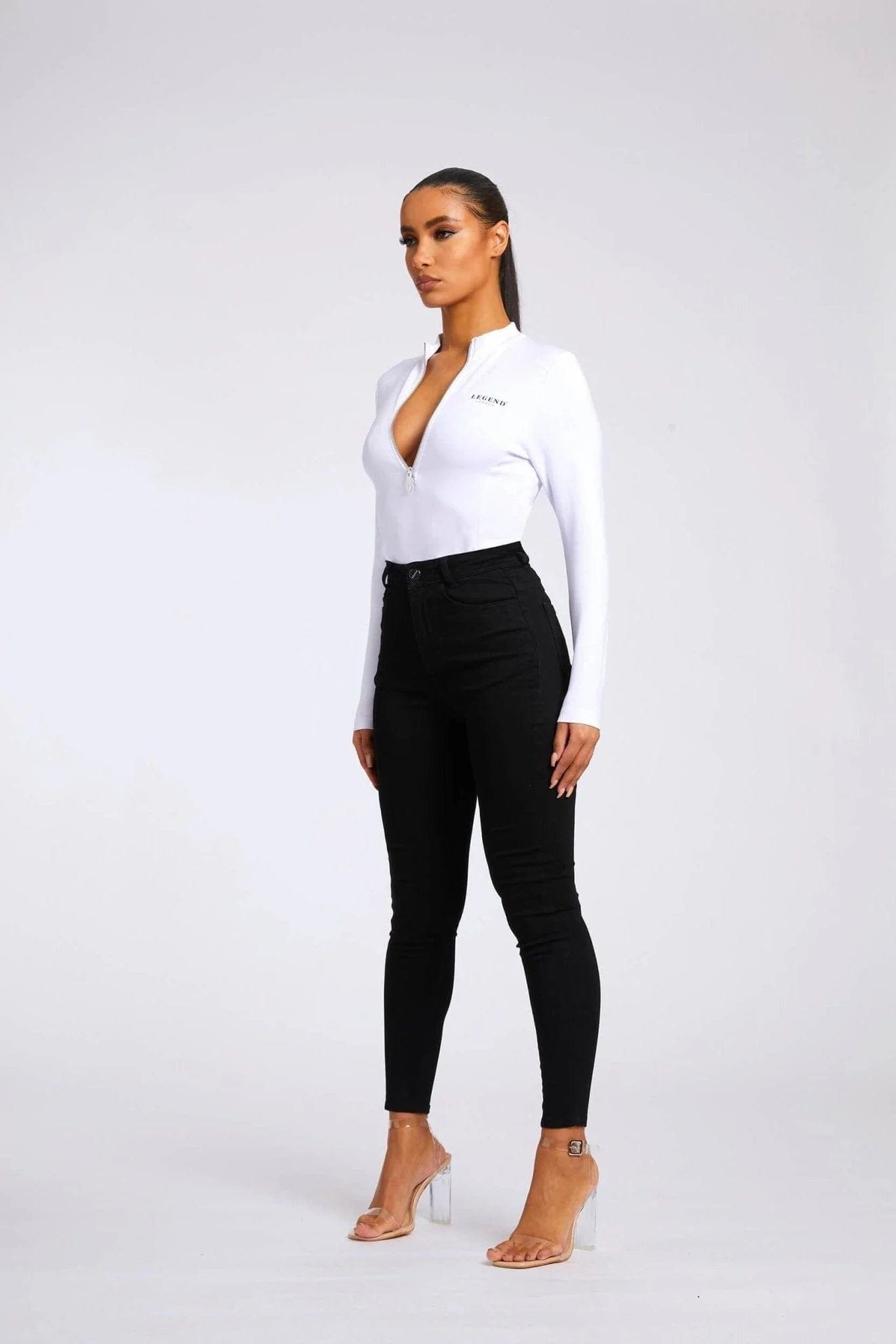 Legend London Womens Tops HIGH NECK BODY SUIT - WHITE