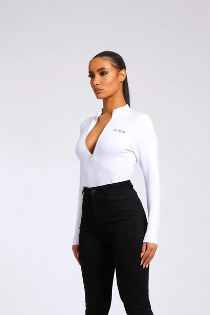 Legend London Womens Tops HIGH NECK BODY SUIT - WHITE