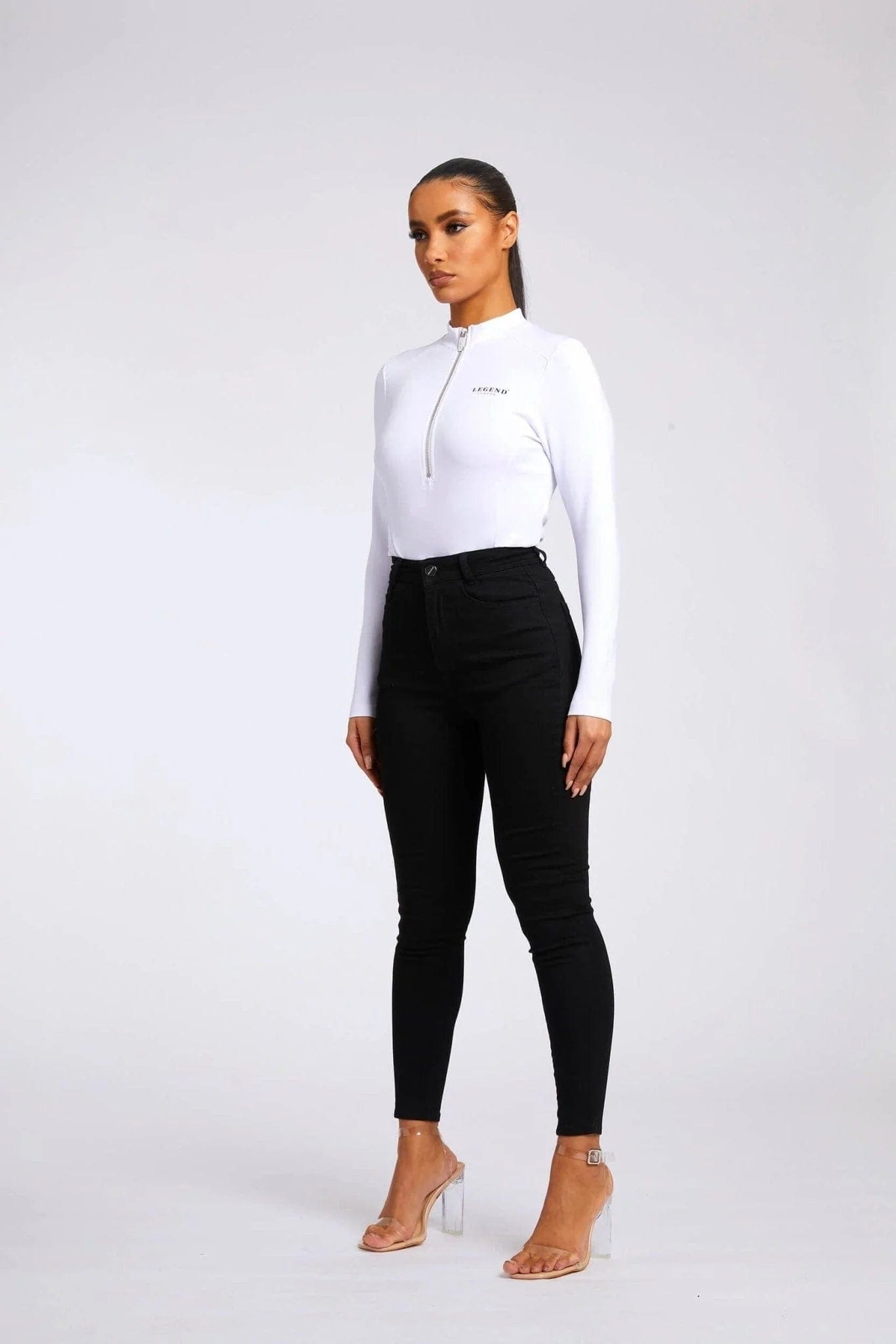 Legend London Womens Tops HIGH NECK BODY SUIT - WHITE