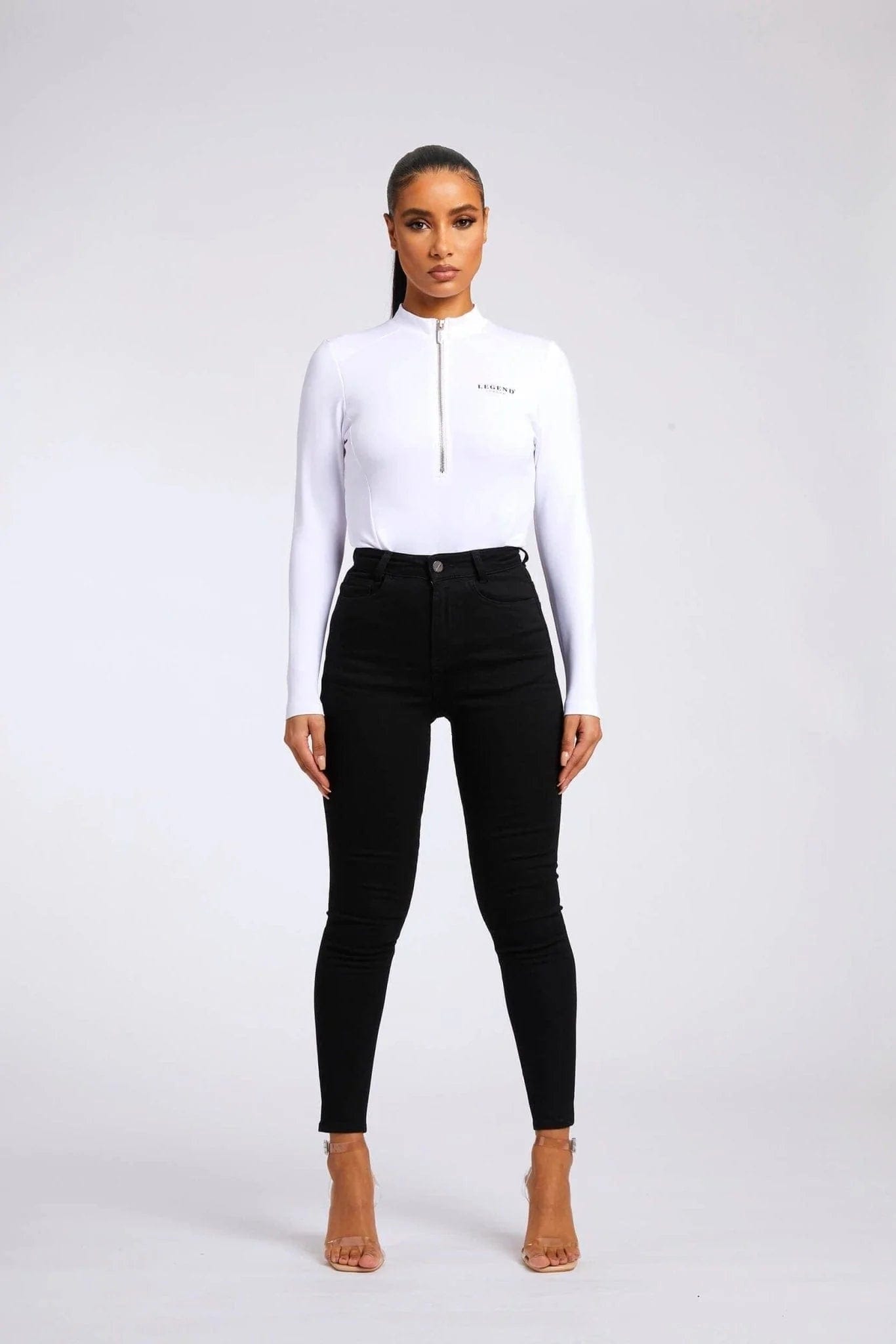 Legend London Womens Tops HIGH NECK BODY SUIT - WHITE
