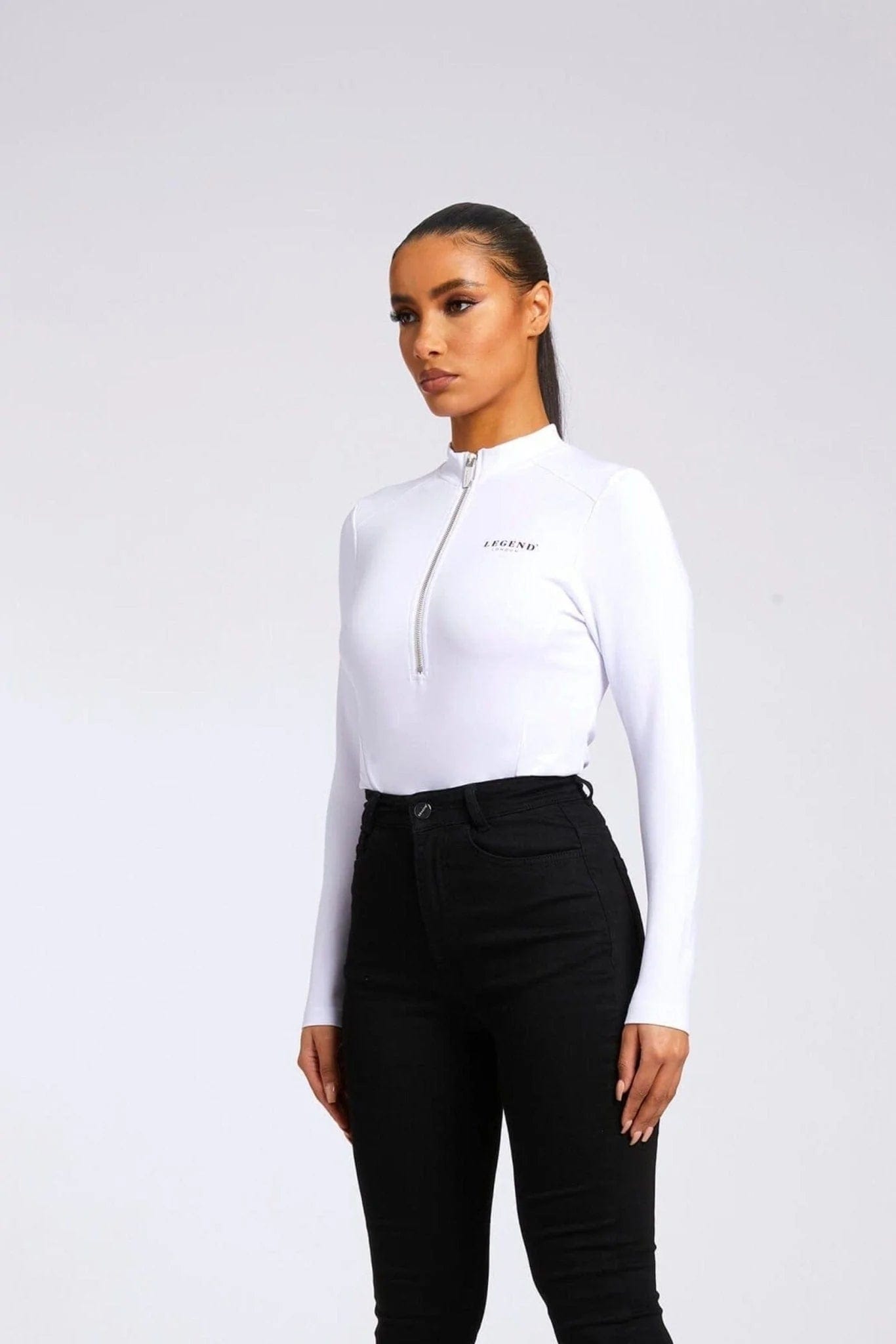 Legend London Womens Tops HIGH NECK BODY SUIT - WHITE